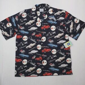 David Carey Shirt Mens 2XL Black Corvette GM Famous Vettes Camp Hawaiian Allover
